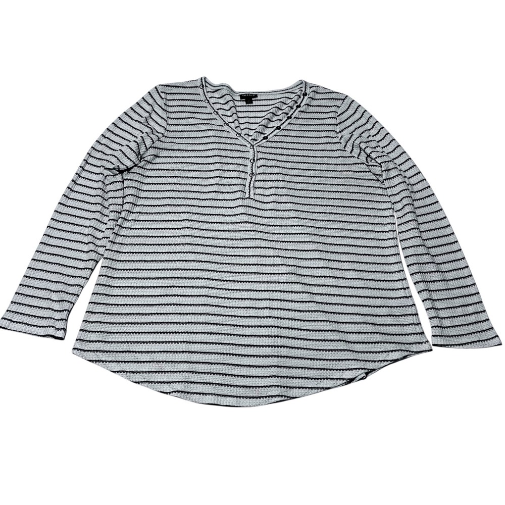 Torrid Size‎ 2 White Black Stripe Waffle Knit Long Sleeve Thermal Shirt